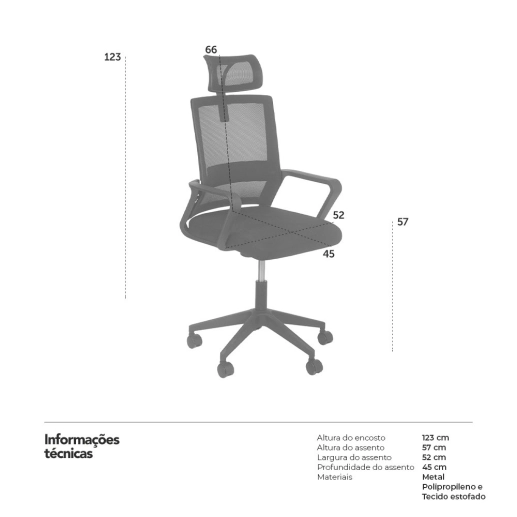 Produto Cadeira estofada Confort com rodízios para escritório - Preta