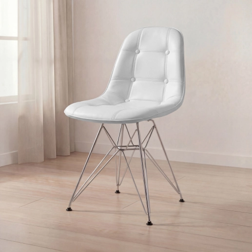 Produto Cadeira estofada Charles Eames Eiffel Botonê DKR com pés de metal cromado - Cinza claro