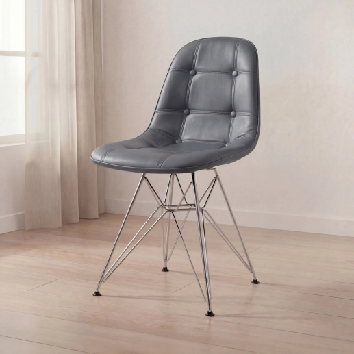 Produto Cadeira estofada Charles Eames Eiffel Botonê DKR com pés de metal cromado - Cinza escuro