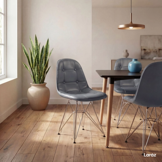 Produto Cadeira estofada Charles Eames Eiffel Botonê DKR com pés de metal cromado - Cinza escuro