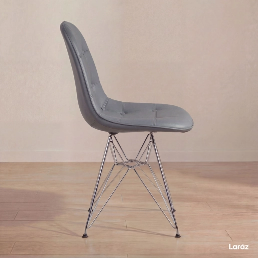 Produto Cadeira estofada Charles Eames Eiffel Botonê DKR com pés de metal cromado - Cinza escuro