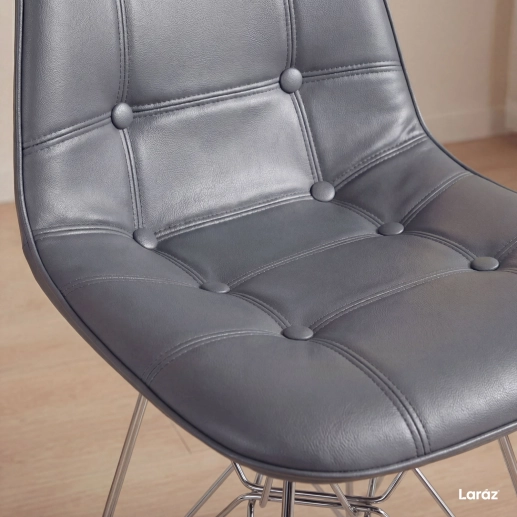 Produto Cadeira estofada Charles Eames Eiffel Botonê DKR com pés de metal cromado - Cinza escuro