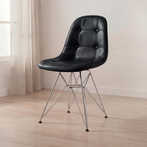 Produto Cadeira estofada Charles Eames Eiffel Botonê DKR com pés de metal cromado - Preto
