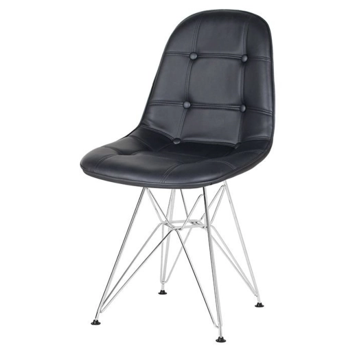 Produto Cadeira estofada Charles Eames Eiffel Botonê DKR com pés de metal cromado - Preto