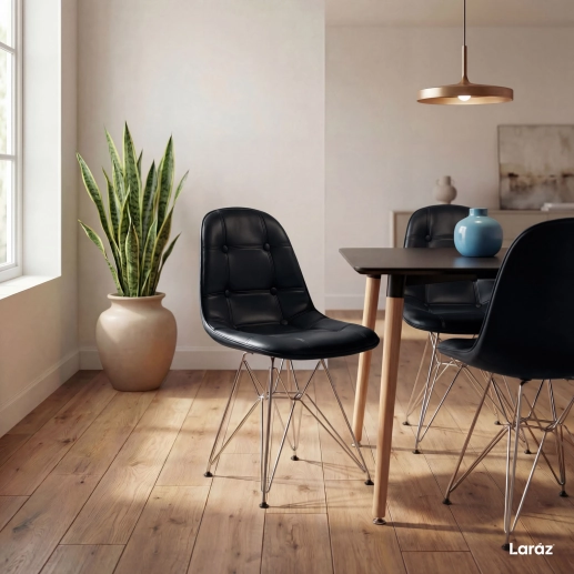Produto Cadeira estofada Charles Eames Eiffel Botonê DKR com pés de metal cromado - Preto
