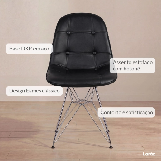 Produto Cadeira estofada Charles Eames Eiffel Botonê DKR com pés de metal cromado - Preto