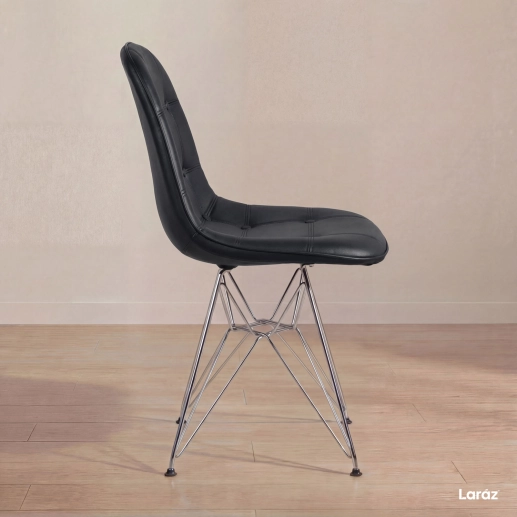 Produto Cadeira estofada Charles Eames Eiffel Botonê DKR com pés de metal cromado - Preto
