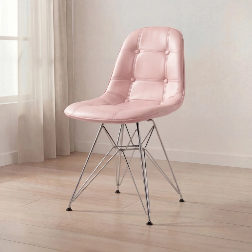Produto Cadeira estofada Charles Eames Eiffel Botonê DKR com pés de metal cromado - Rosa claro