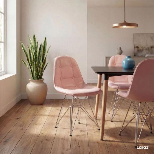 Produto Cadeira estofada Charles Eames Eiffel Botonê DKR com pés de metal cromado - Rosa claro