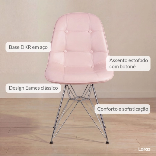 Produto Cadeira estofada Charles Eames Eiffel Botonê DKR com pés de metal cromado - Rosa claro