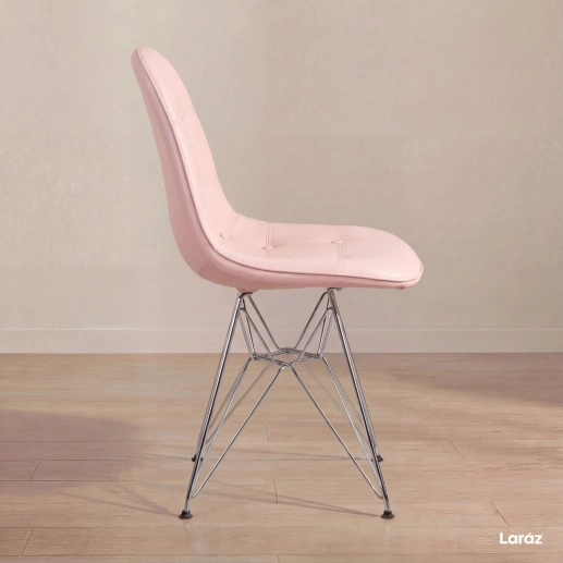 Produto Cadeira estofada Charles Eames Eiffel Botonê DKR com pés de metal cromado - Rosa claro