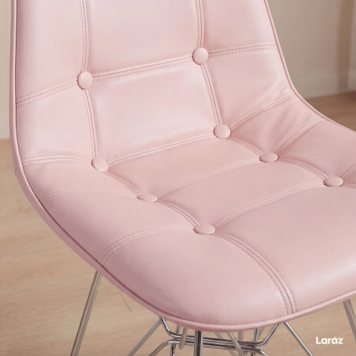 Produto Cadeira estofada Charles Eames Eiffel Botonê DKR com pés de metal cromado - Rosa claro