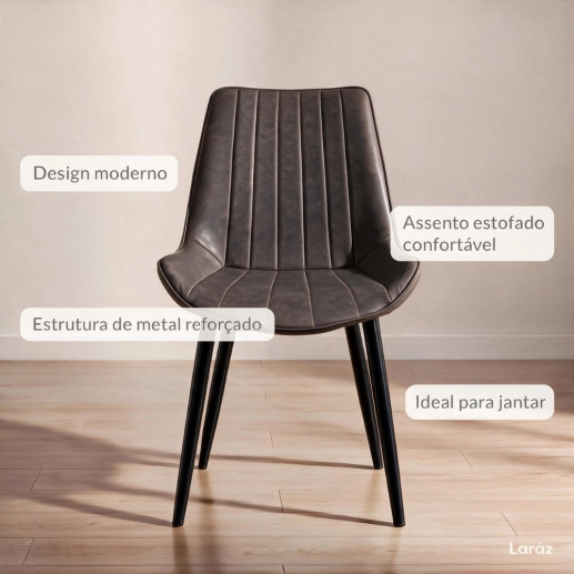 Produto Cadeira estofada Chicago com design industrial - Marrom Vintage