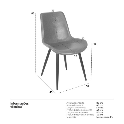 Cadeira estofada Detroit para cozinha e jantar - Preto Produto Cadeira estofada Detroit para cozinha e jantar - Preto