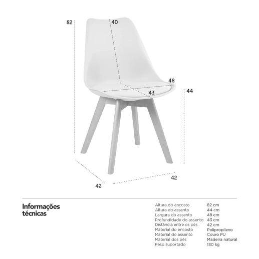 Cadeira Leda Eames jantar cozinha com assento estofado Creme Produto Cadeira Leda Eames jantar cozinha com assento estofado Creme
