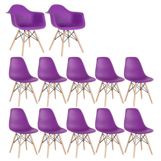 Produto Kit 2 cadeiras Eames Daw com braços + 10 cadeiras Eiffel Dsw - Roxo