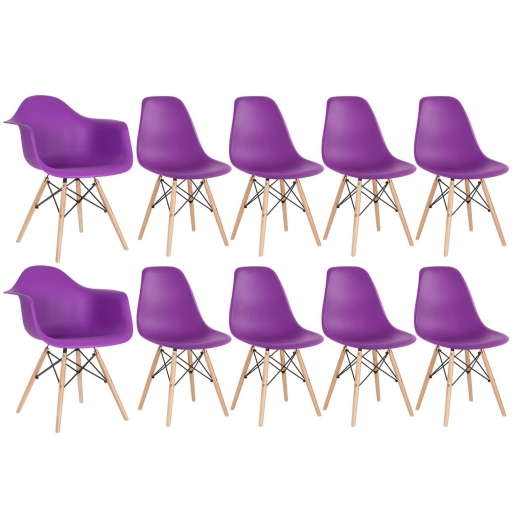 Produto Conjunto 2 x cadeiras Eames Daw com braços + 8 cadeiras Eiffel Dsw - Roxo