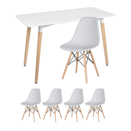 Mesa retangular Eames 60 x 120 cm Branco + 4 cadeiras Eiffel DSW - Cinza Claro Produto Mesa retangular Eames 60 x 120 cm Branco + 4 cadeiras Eiffel DSW - Cinza Claro