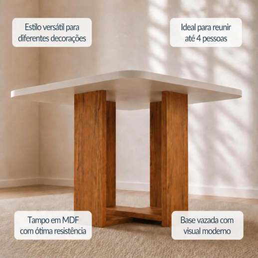 Produto Conjunto Sala de Jantar Mesa Quadrada Marselha com 4 Cadeiras Estofadas Nice Laráz