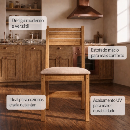 Produto Conjunto Sala de Jantar Mesa Quadrada Marselha com 4 Cadeiras Estofadas Nice Laráz