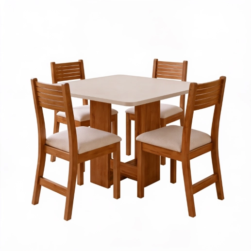 Produto Conjunto Sala de Jantar Mesa Quadrada Marselha com 4 Cadeiras Estofadas Nice Laráz