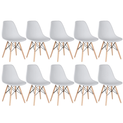 Kit 10 Cadeiras de jantar Charles Eames Eiffel DSW em Polipropileno - Cinza claro Produto Kit 10 Cadeiras de jantar Charles Eames Eiffel DSW em Polipropileno - Cinza claro