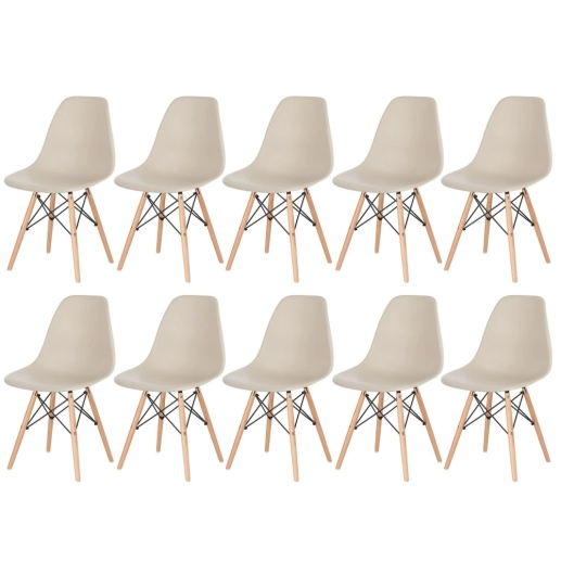 Kit 10 Cadeiras de jantar Charles Eames Eiffel DSW em Polipropileno - Nude Produto Kit 10 Cadeiras de jantar Charles Eames Eiffel DSW em Polipropileno - Nude