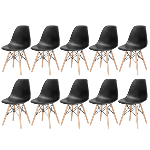 Produto Kit 10 Cadeiras de jantar Charles Eames Eiffel DSW em Polipropileno - Preto