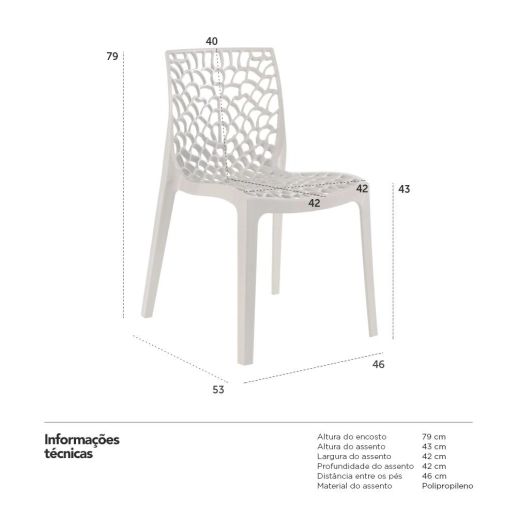 Produto Kit 10 Cadeiras de jantar Gruvyer com design contemporâneo e anatômico - Nude