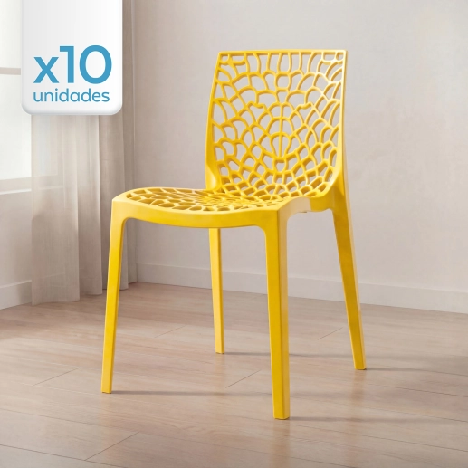 Produto Kit 10 Cadeiras de jantar Gruvyer com design contemporâneo e anatômico - Amarelo
