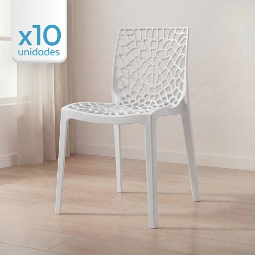 Produto Kit 10 Cadeiras de jantar Gruvyer com design contemporâneo e anatômico - Branco