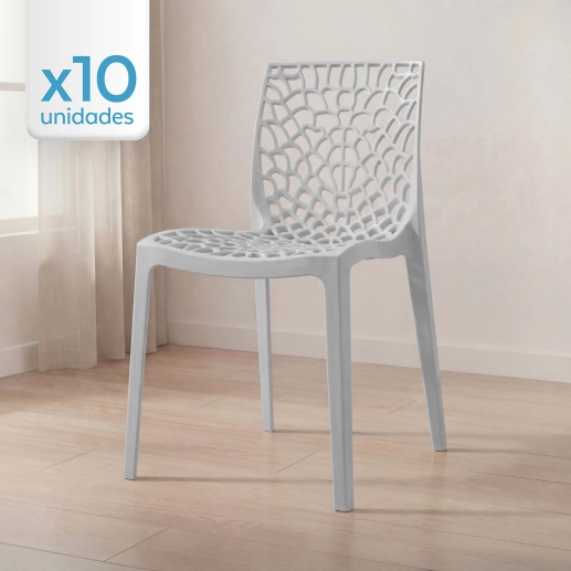 Produto Kit 10 Cadeiras de jantar Gruvyer com design contemporâneo e anatômico - Cinza claro
