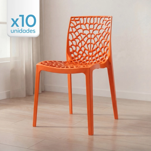 Produto Kit 10 Cadeiras de jantar Gruvyer com design contemporâneo e anatômico - Laranja