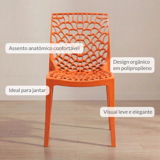 Produto Kit 10 Cadeiras de jantar Gruvyer com design contemporâneo e anatômico - Laranja