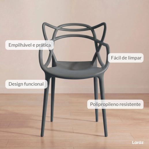 Produto Kit 10 Cadeiras de jantar Master Allegra Design Moderno em Polipropileno - Cinza escuro
