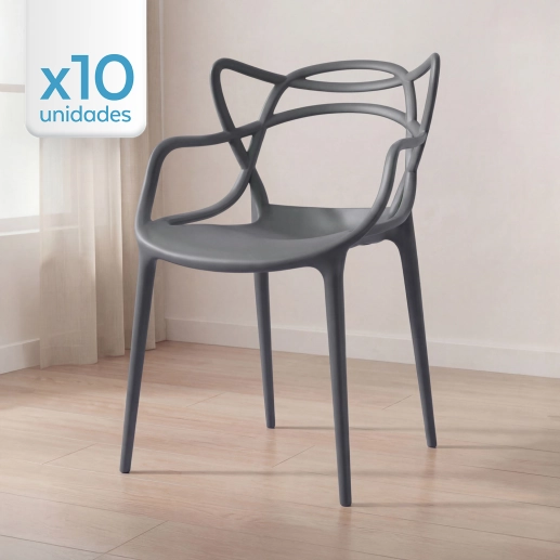 Produto Kit 10 Cadeiras de jantar Master Allegra Design Moderno em Polipropileno - Cinza escuro