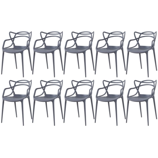 Produto Kit 10 Cadeiras de jantar Master Allegra Design Moderno em Polipropileno - Cinza escuro
