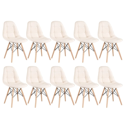 Kit 10 Cadeiras de jantar Charles Eames Eiffel Botonê Estofada - Creme Produto Kit 10 Cadeiras de jantar Charles Eames Eiffel Botonê Estofada - Creme