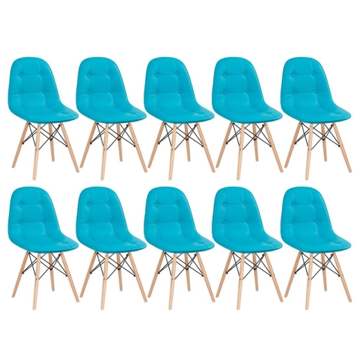 Produto Kit 10 Cadeiras de jantar Charles Eames Eiffel Botonê Estofada - Tiffany