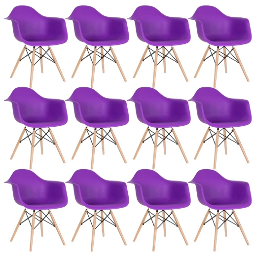 Produto Kit 12 Cadeiras de jantar Charles Eames Eiffel DAW em Polipropileno - Roxo