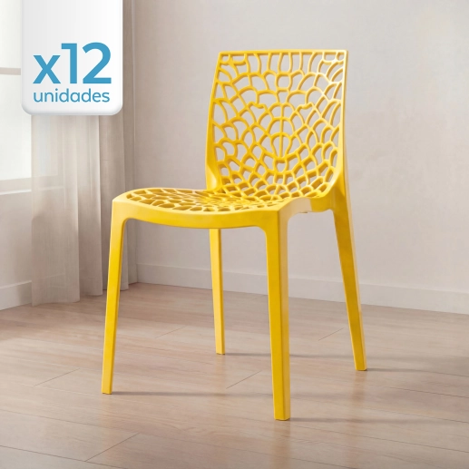 Produto Kit 12 Cadeiras de jantar Gruvyer com design contemporâneo e anatômico - Amarelo