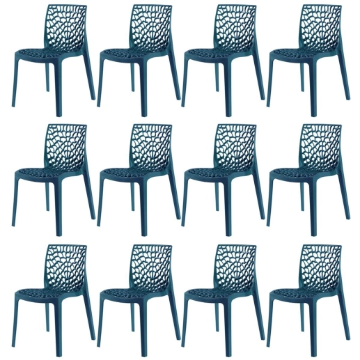 Produto Kit 12 Cadeiras de jantar Gruvyer com design contemporâneo e anatômico - Azul petróleo