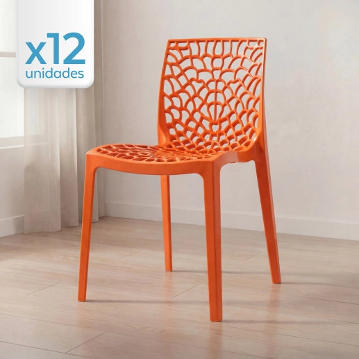 Produto Kit 12 Cadeiras de jantar Gruvyer com design contemporâneo e anatômico - Laranja