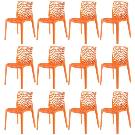 Produto Kit 12 Cadeiras de jantar Gruvyer com design contemporâneo e anatômico - Laranja