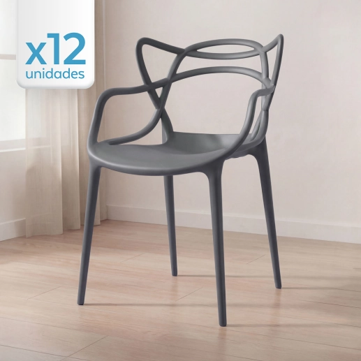 Produto Kit 12 Cadeiras de jantar Master Allegra Design Moderno em Polipropileno - Cinza escuro