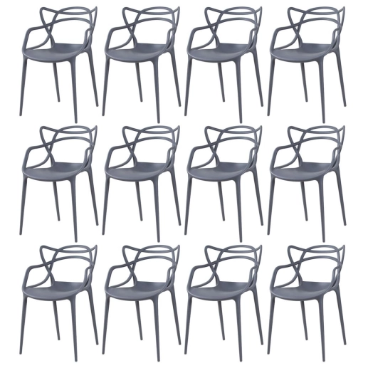 Produto Kit 12 Cadeiras de jantar Master Allegra Design Moderno em Polipropileno - Cinza escuro