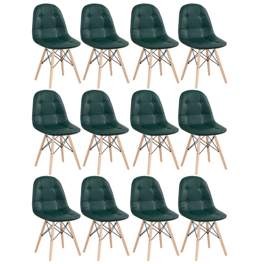 Produto Kit 12 Cadeiras de jantar Charles Eames Eiffel Botonê Estofada - Verde escuro