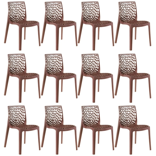 Kit 12 Cadeiras de jantar Gruvyer com design contemporâneo e anatômico - Marrom Produto Kit 12 Cadeiras de jantar Gruvyer com design contemporâneo e anatômico - Marrom