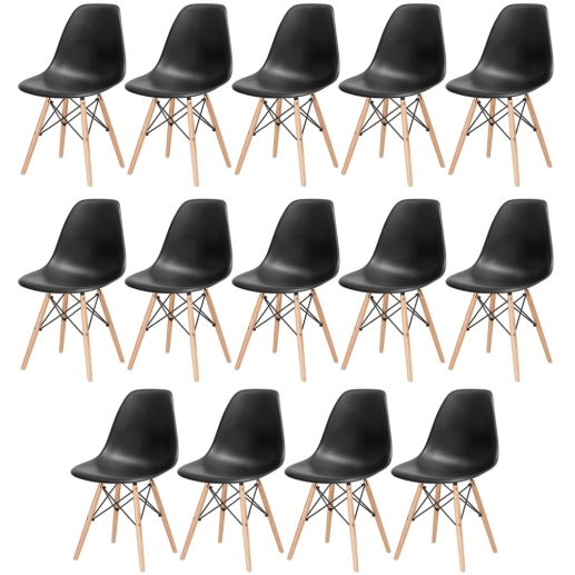 Produto Kit 14 Cadeiras de jantar Charles Eames Eiffel DSW em Polipropileno - Preto