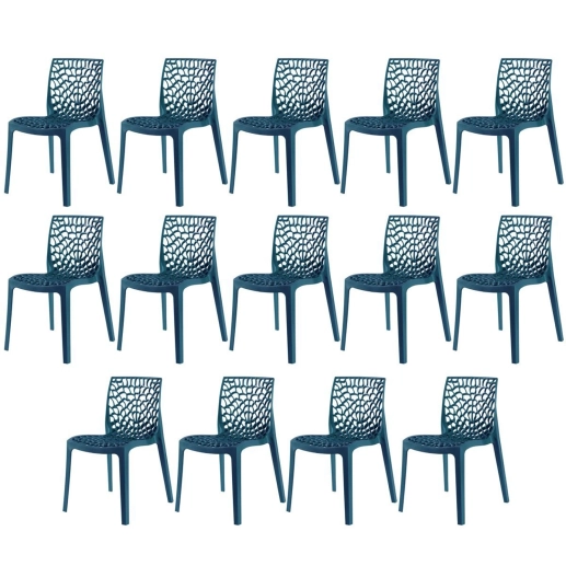 Produto Kit 14 Cadeiras de jantar Gruvyer com design contemporâneo e anatômico - Azul petróleo